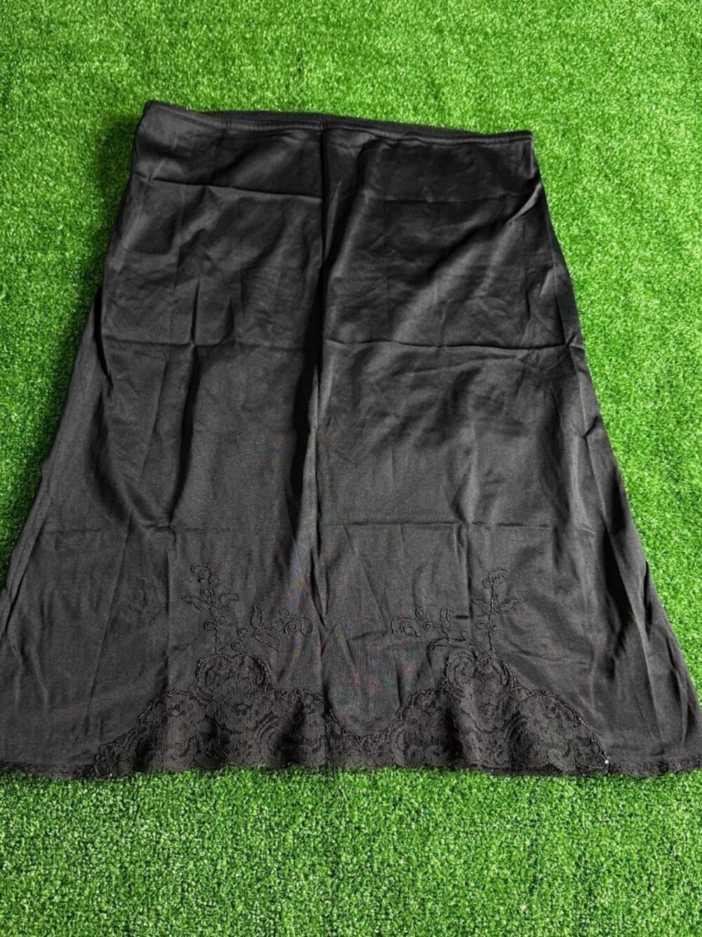 Vintage Richform Black Tricot Lace Detail Knee Length Half Slip Underskirt M